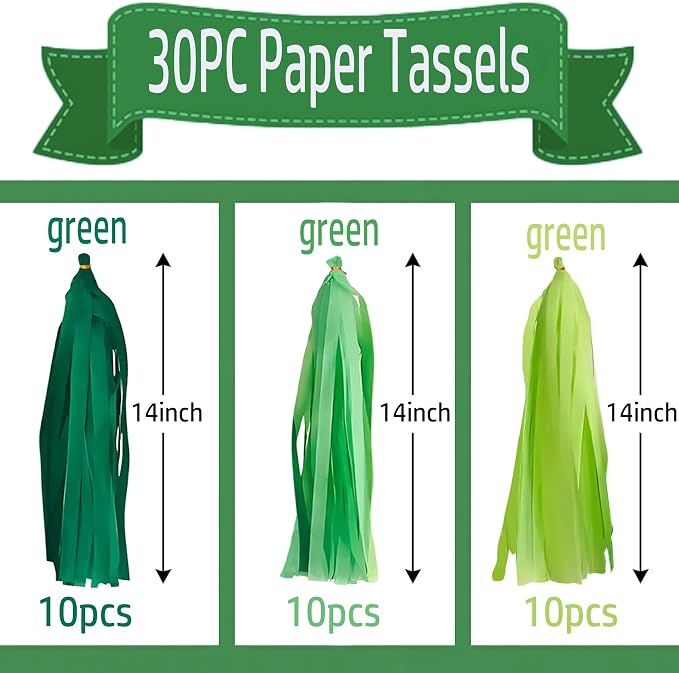 Green Gradient Tissue Paper Tassels 30pcs Streamers Party - Image 2