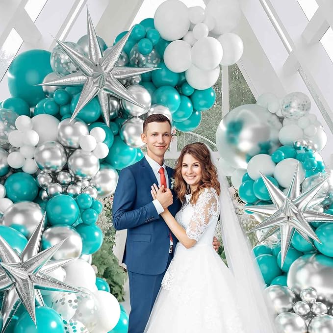BAUANOOY 125pcs Teal Silver and White Balloon Garland Arch Kit | Wedding - Image 5