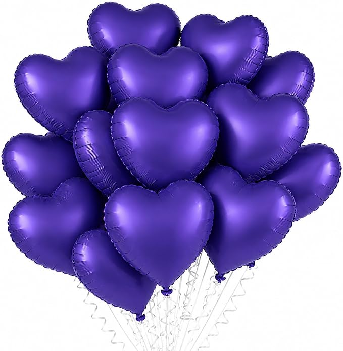 TONIFUL 15 Pack 18 Inch Matte Purple Heart Foil Balloons – Purple Mylar Heart by TONIFUL