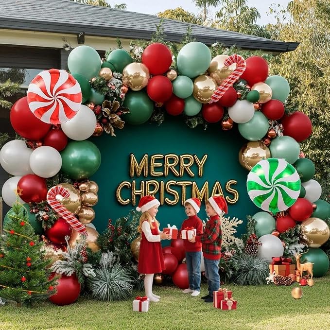 Christmas Balloon Arch Kit, Double Stuffed Red Green White Pearl Balloon - Image 7