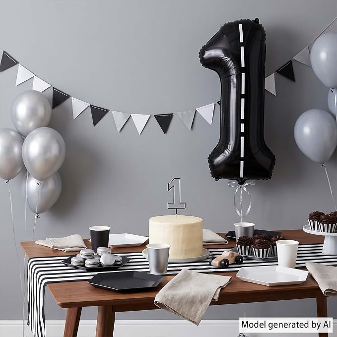 Black and White Stripes Number 1 Balloon 40 Inch, Foil Numeral - Image 3