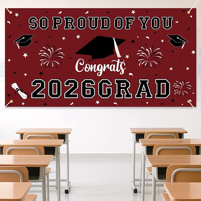 Graduation Decorations 2026 Maroon Graduation Banner 66.1" x 33.8" Graduation - Image 3