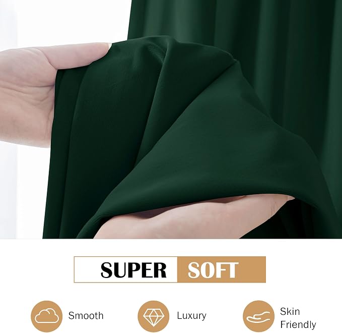Beauoop Velvet Curtains for Bedroom Living Room Dark Green 52x96 2 Panels | - Image 5