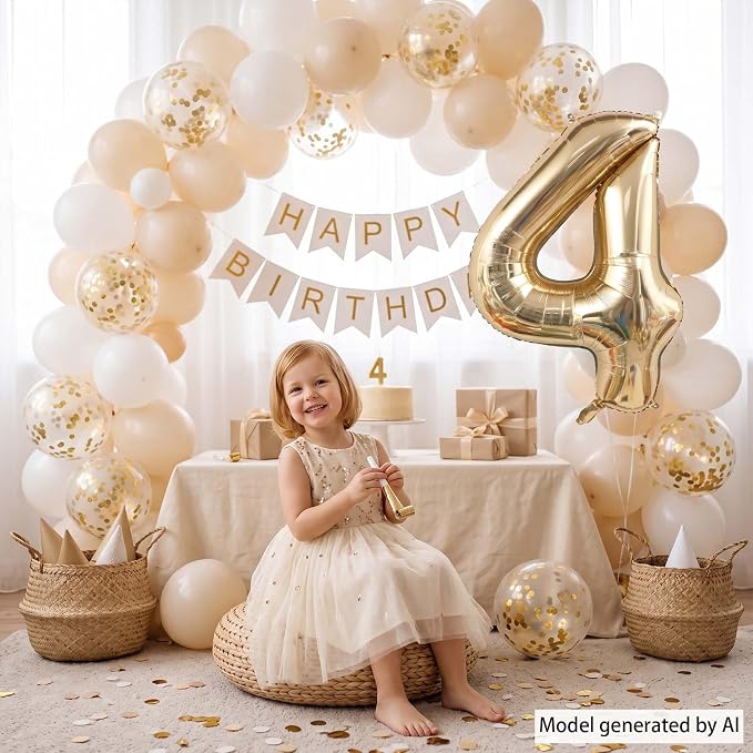 White Gold Number 4 Balloon 40 Inch, Metallic Foil Numeral - Image 2