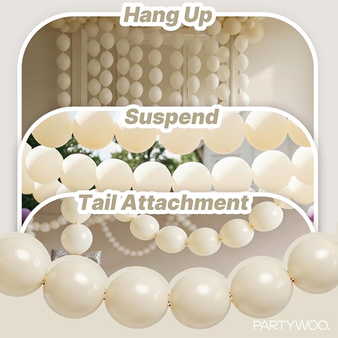 PartyWoo White Sand Linking Balloons 100pcs 12 Inch Off White Link Balloons | - Image 6