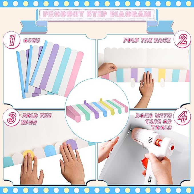 Boao 4 Pack Pastel Circus Awning Decoration Macaron 3D Stripe Cardboard Awning - Image 3