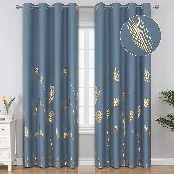 Stone Blue Blackout Curtains for Living Room 90 Inch Length 2 Panels Set by ESTELARTEXTILER
