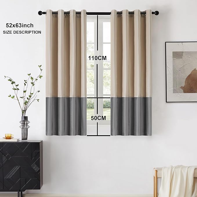 BULBUL Luxury Color Block Velvet Curtains 63 inch- Champagne Gray | Modern | - Image 6