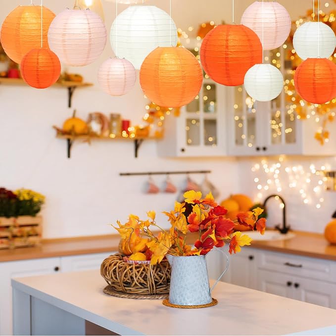 21Pcs Orange Paper Lanterns, 4-10in Hanging Decor - Image 4