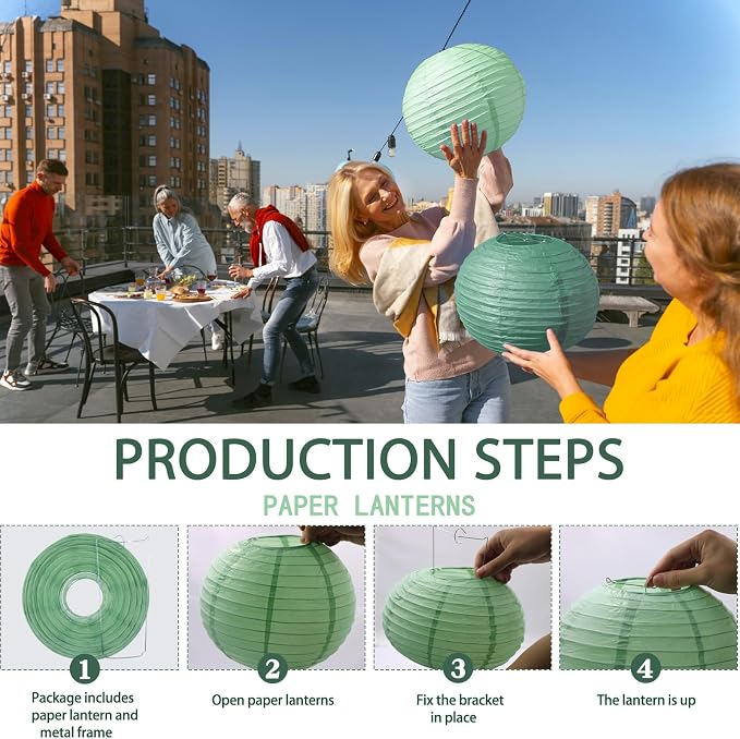 Paper Lanterns Party Decorations, 4-12 Inch | Dark Green, graduation, bridal - Image 5
