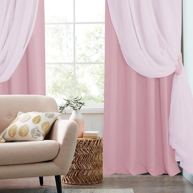 PONY DANCE Short Pink Curtains, 52 W x 63 L, Light Pink - Image 6