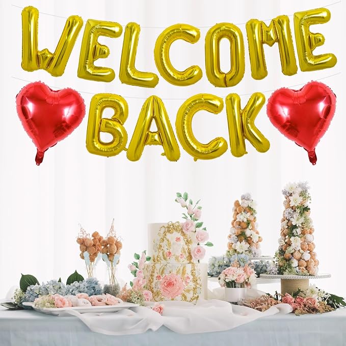 TONIFUL 16 Inch Gold WELCOME BACK Foil Letter Balloons Banner Decoration | - Image 3