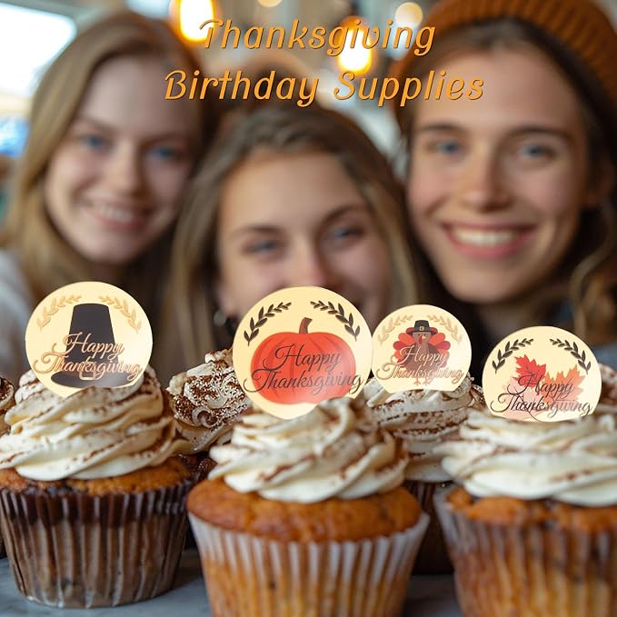 20Pcs Happy Thanksgiving Cupcake Toppers Pumpkin Cake Decor - Image 6