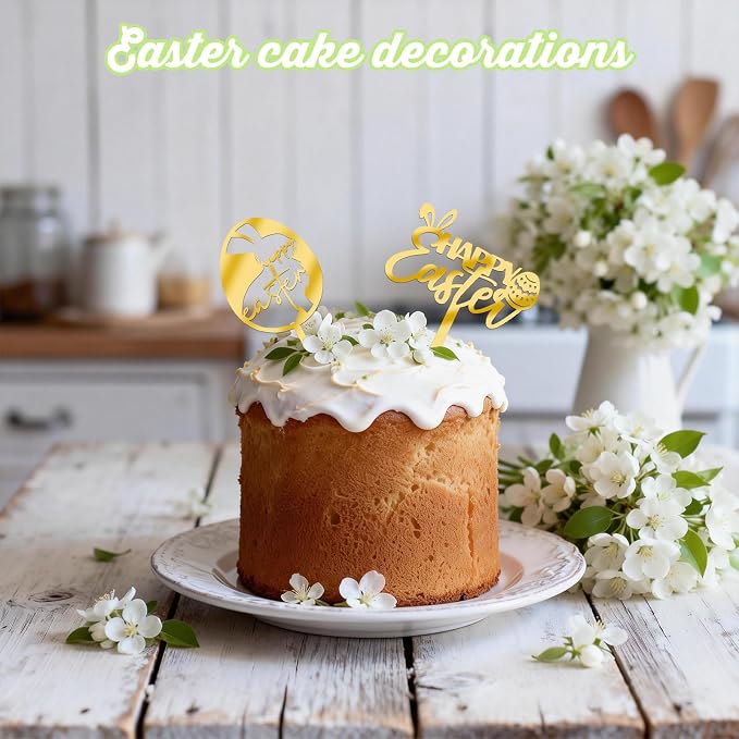8Pcs Gold Happy Easter Cake Toppers Bunny Cupcake Decor - Image 6
