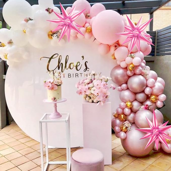 60 PCS Pink Star Balloons, 12 Point cone Explosion Star Foil Balloons - Image 6