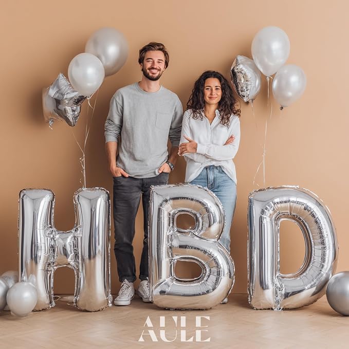 AULE 40 Inch Silver E Balloon Letter Foil A-Z Birthday Big Alphabet | Birthday - Image 5