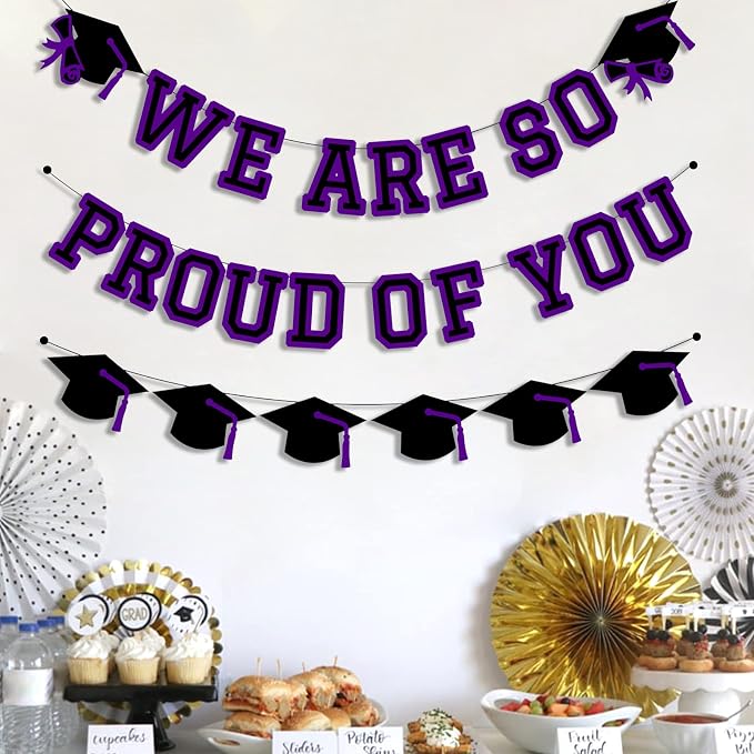 We Are So Proud Of You Banner Graduation Party Decorations Congrats Grad Cap - Image 3