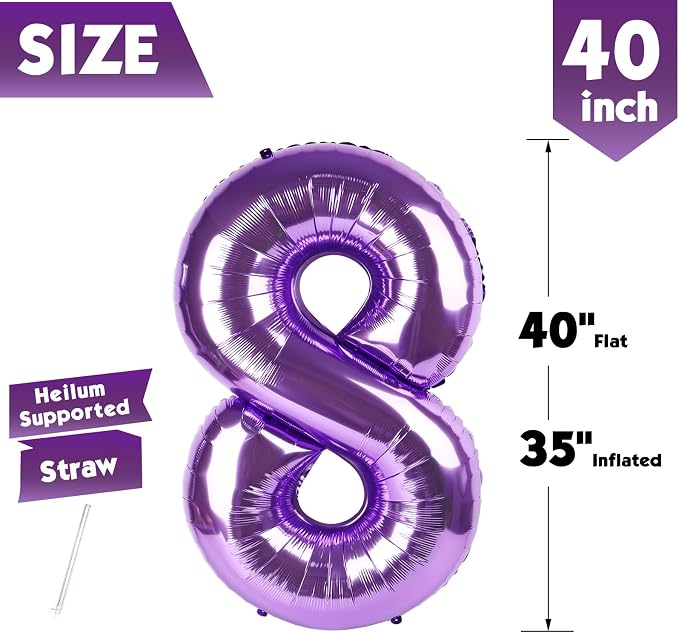 40 Inch Purple Number 8 Balloon Birthday Party Decorations - Image 4