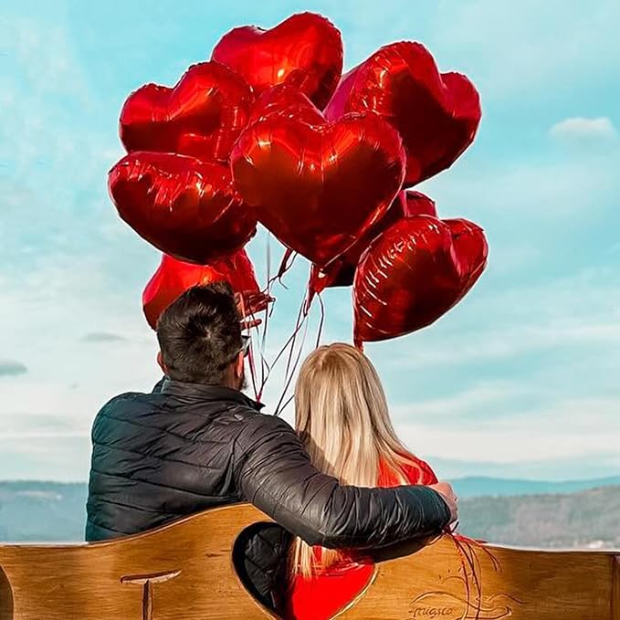 Red Heart Balloons, 18 Inch Metallic Red Foil Balloon Helium 10Pcs Large Ruby - Image 4