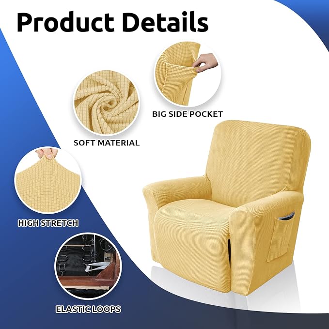 Recliner Chair Covers, 1-Piece Lazy Boy Recliner Covers, Champagne | Washable - Image 7