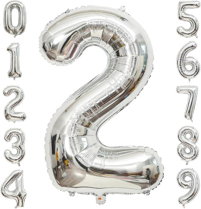 Silver Number 2 Balloon, 40 Inch Large Number Foil Mylar Balloons by PatiCool