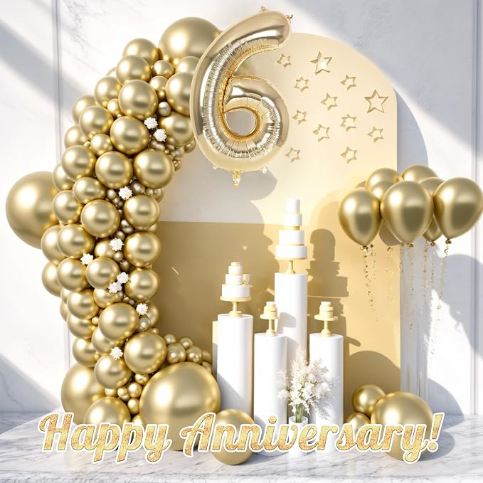 Champagne Gold Large Number 6 Balloon, 40 Inch Light Gold Foil Helium Number - Image 6