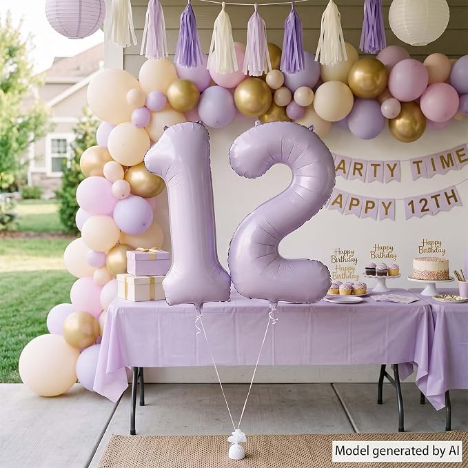 Cream Purple Number 12 Balloon 40 Inch, Foil Digits - Image 7