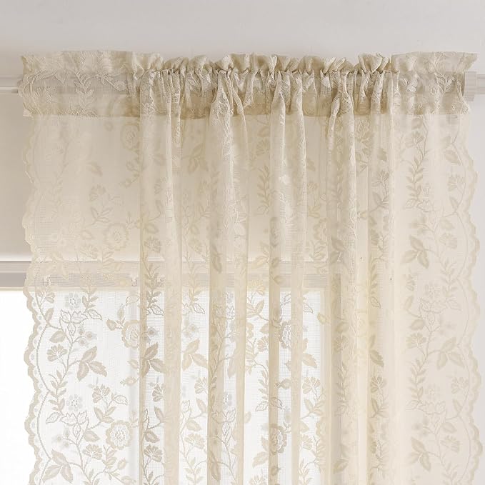 FINECITY Beige Floral Lace Curtains - Image 4