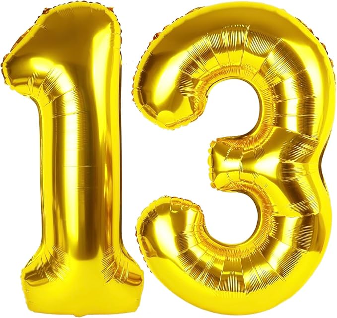Gold Number 13 Balloon 40 Inch, 13th Birthday Party Decorations Men Women | by IWERP