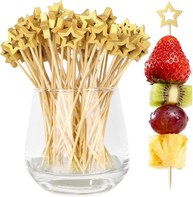 100PCS Gold Star Cocktail Picks, Decorative Fancy Toothpicks by Vicuna+R