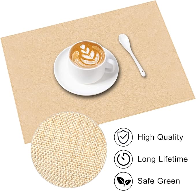 Cloth Placemats Set of 6, Cotton Linen Blend Machine Washable Durable Linen - Image 6
