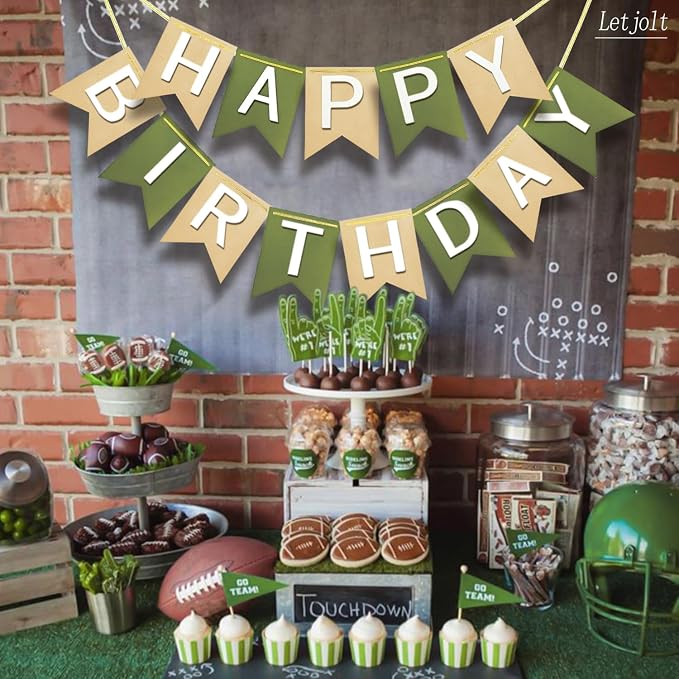 Letjolt Brown Green Happy Birthday Banner Tropical Theme 13pcs | Party Supplies - Image 4