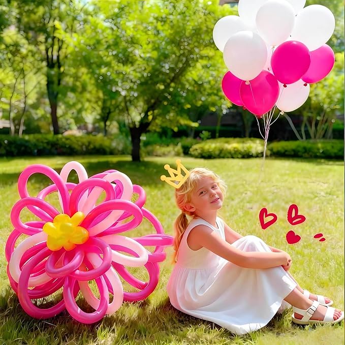 260 Hot Pink Long Balloons for Balloon Garland Thickening Skinny Latex Twisting - Image 6