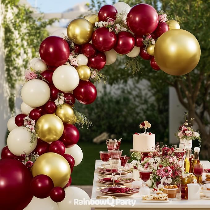 RainbowQ 165 Pcs Burgundy and Gold Balloons Arch Kit Different Sizes | Metallic - Image 2