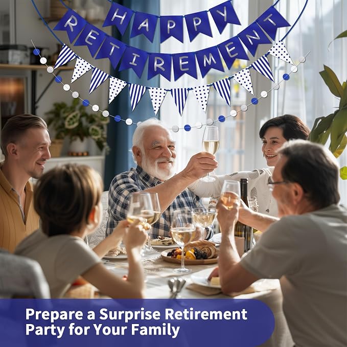 Happy Retirement Banner Assembled GAGAKU Blue and Silver Retirement Party - Image 7