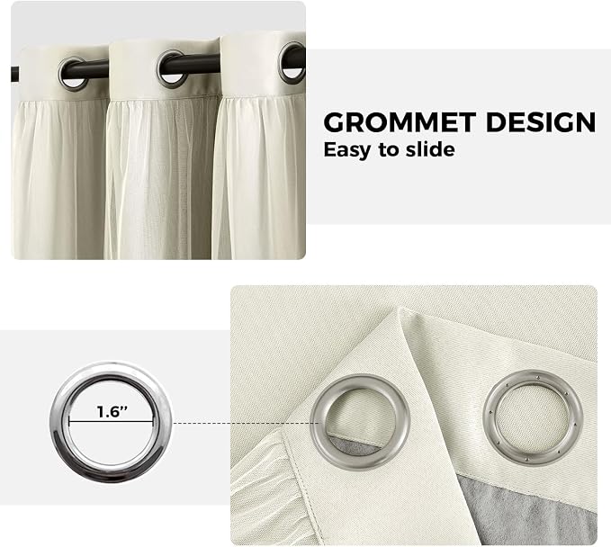100% Blackout Curtains for Bedroom, Double Layer Ivory Curtains, Room Darkening - Image 7