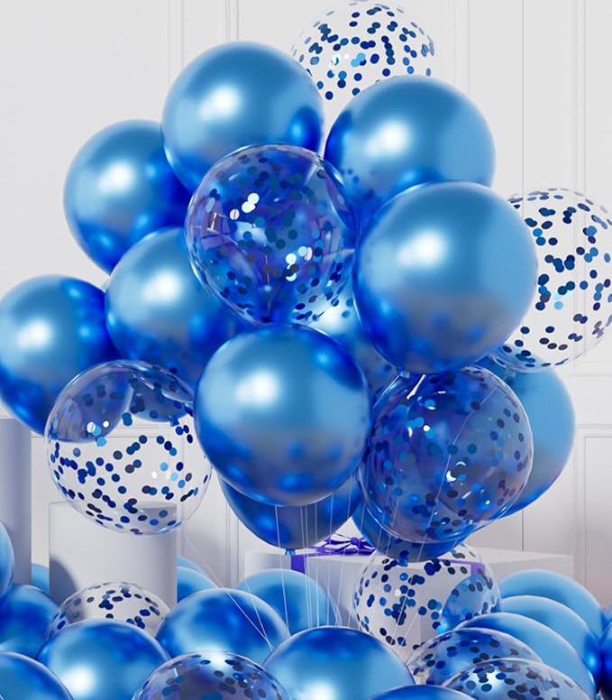 AULE 42Pcs Metallic 12 Inch Blue Confetti Balloons Set | Blue Party Balloons by AULE