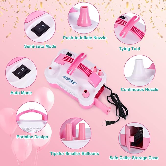 AGPTEK Electric Balloon Pump, Dual Nozzle, Built-in Tying Tool, 600W | Portable - Image 3