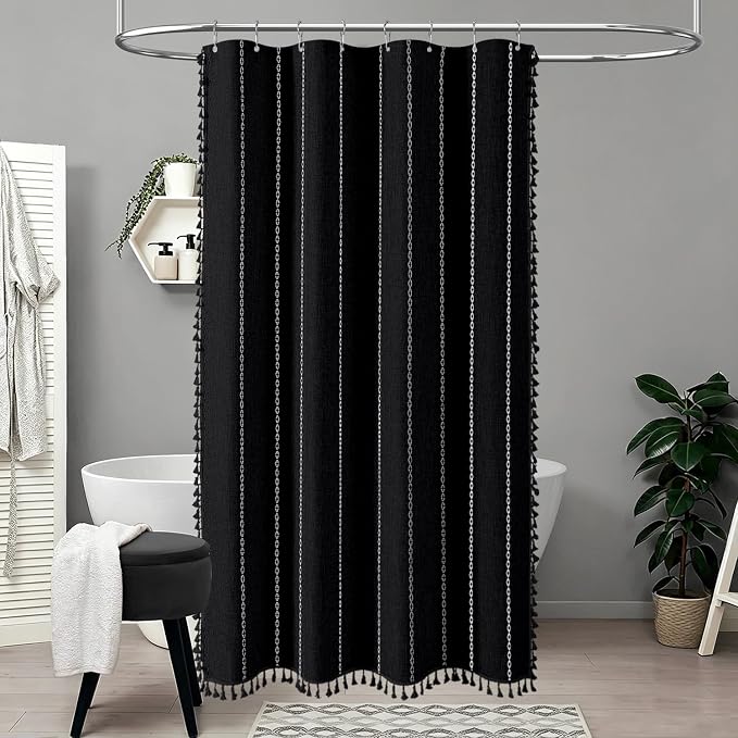 48 x 72 Boho Linen Heavy Duty Cloth Shower Curtain Set, 330GSM Linen Blend - Image 6