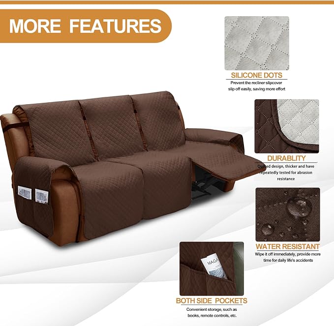 XINEAGE Water Resistant Recliner Cover, 3 seat Recliner Sofa Covers - Image 2