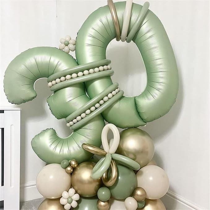 Sage Green Foil Balloon Number 7, Large Olive Green Number 7 Helium Balloon - Image 6