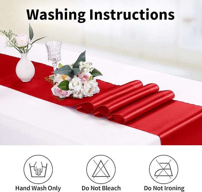 15-Pack Satin Table Runner Red 12 x 108 inches Long, Table Runners - Image 3