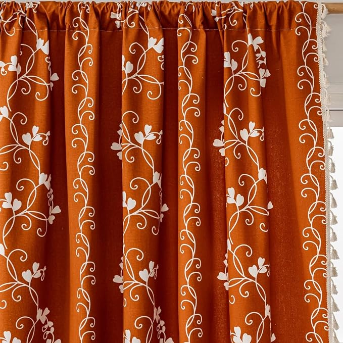 F-CHU Terracotta Curtains for Bohemian 90 Inch Length French Country Floral - Image 4