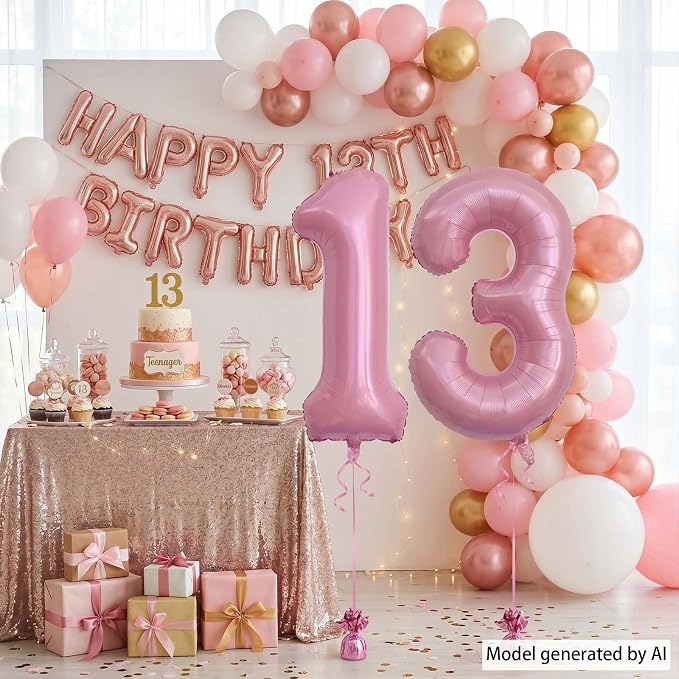 Pearlescent Pink Number 13 Balloon 40 Inch, Shiny Foil - Image 6