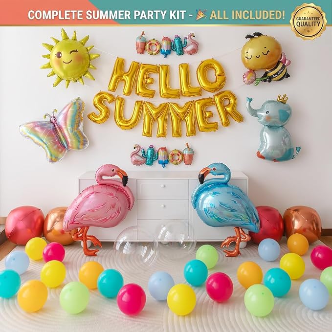 102 PCS "Hello Summer" Foil Balloon Decoration Kit, Tropical Summer Party - Image 5