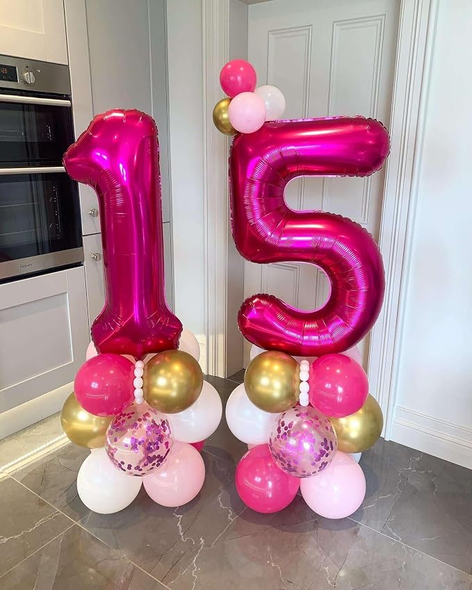 Hot Pink 15 Number Balloons, 40 Inch Giant Number 15 Balloons Foil Mylar Helium - Image 6