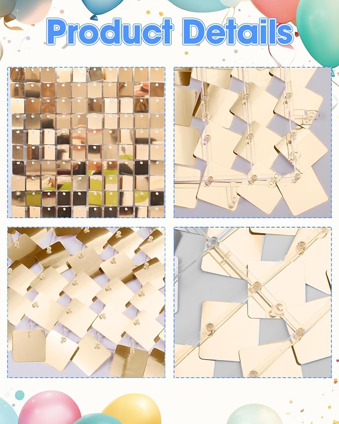 Light Gold Shimmer Wall Backdrop 36 Panels Cover 6 x 6 Ft, Photo Backdrops - Image 7