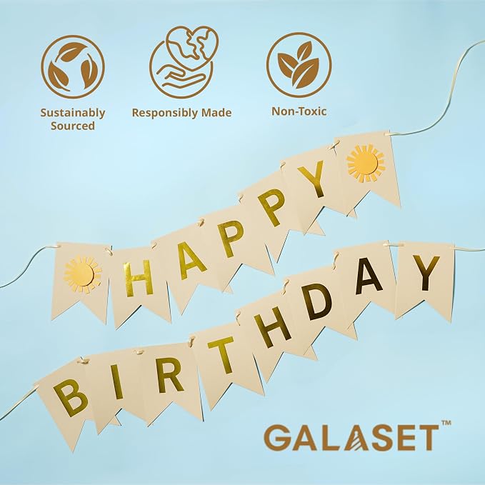 Sunshine Birthday Banner, Pre-Strung Yellow and Gold Design - Image 2