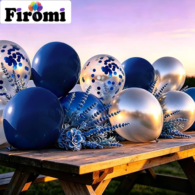 Firomi Metallic Silver Navy Blue Balloons Set 12 inch 70pcs | Dark Blue and - Image 5