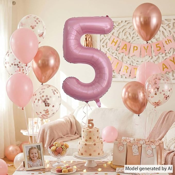 Pearlescent Pink Number 5 Balloon 40 Inch, Shiny Foil - Image 2